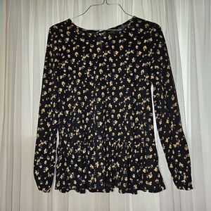 Lucky Brand Black and Pink Ruffled Long Sleeve Blouse